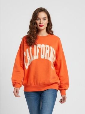 GARCIA Orange California Graphic Crewneck Sweatshirt Cotton Size L